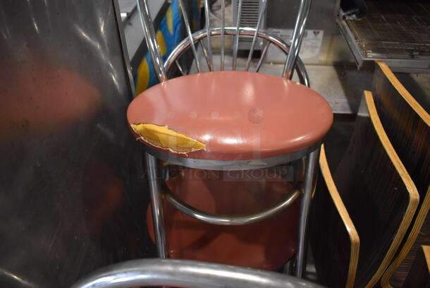5 Metal Dining Chairs w/ Red Seat Cushion. 17x17x35. 6 Times Your Bid! - Image 4 of 4