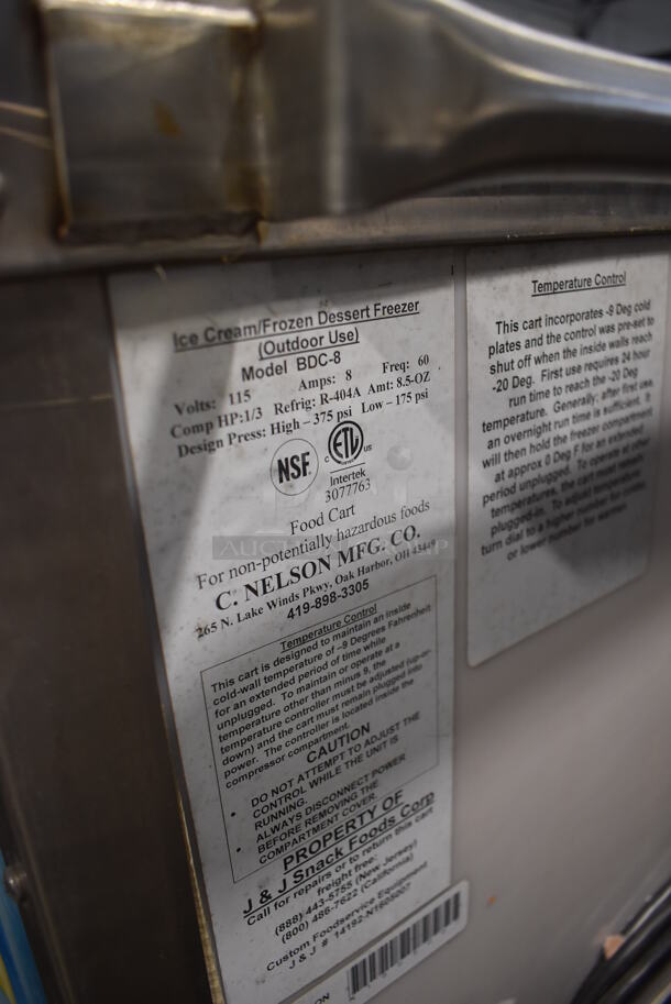 C Nelson BDC-8 Stainless Steel Commercial Ice Cream Frozen Dessert Portable Freezer Cart on Commercial Casters. 115 Volts, 1 Phase. 44x32x42. Tested and Working! - Image 4 of 6