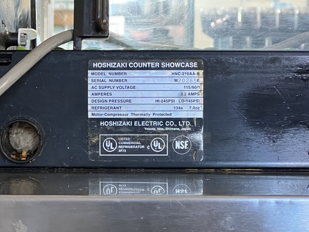 Hoshizaki HNC-210AA-R Metal Commercial Countertop Sushi Display Case Merchandiser. 115 Volts, 1 Phase. 82x14x11. Tested and Powers On But Does Not Get Cold - Image 6 of 6
