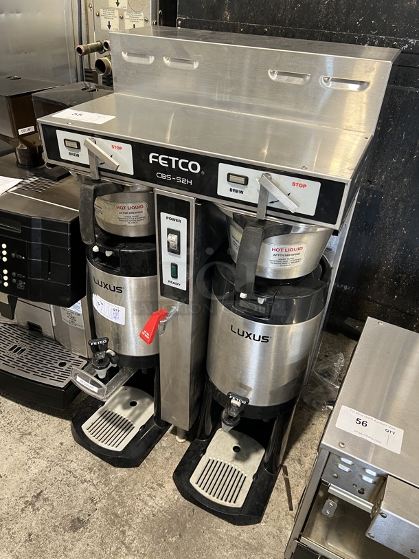 Fetco CBS-52H15 Stainless Steel Commercial Countertop Dual Coffee Machine w/ Hot Water Dispenser and 2 Metal Brew Baskets and 2 Servers. 120/208-240 Volts, 1 Phase. 21x17x37 - Image 3 of 5
