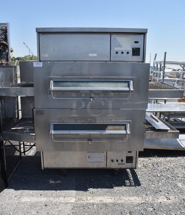 2 Middleby Marshall PS360S-2 Stainless Steel Commercial Electric Powered Floor Style Conveyor Pizza Oven on Commercial Casters. 2 Times Your Bid!
