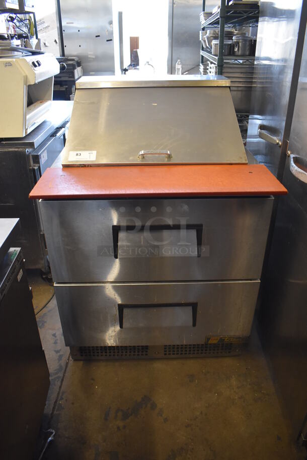 2014 True TFP-32-12M-D-2 Stainless Steel Commercial Sandwich Salad Prep Table Bain Marie Mega Top w/ 2 Drawers on Commercial Casters. 115 Volts, 1 Phase. Tested and Powers On But Does Not Get Cold