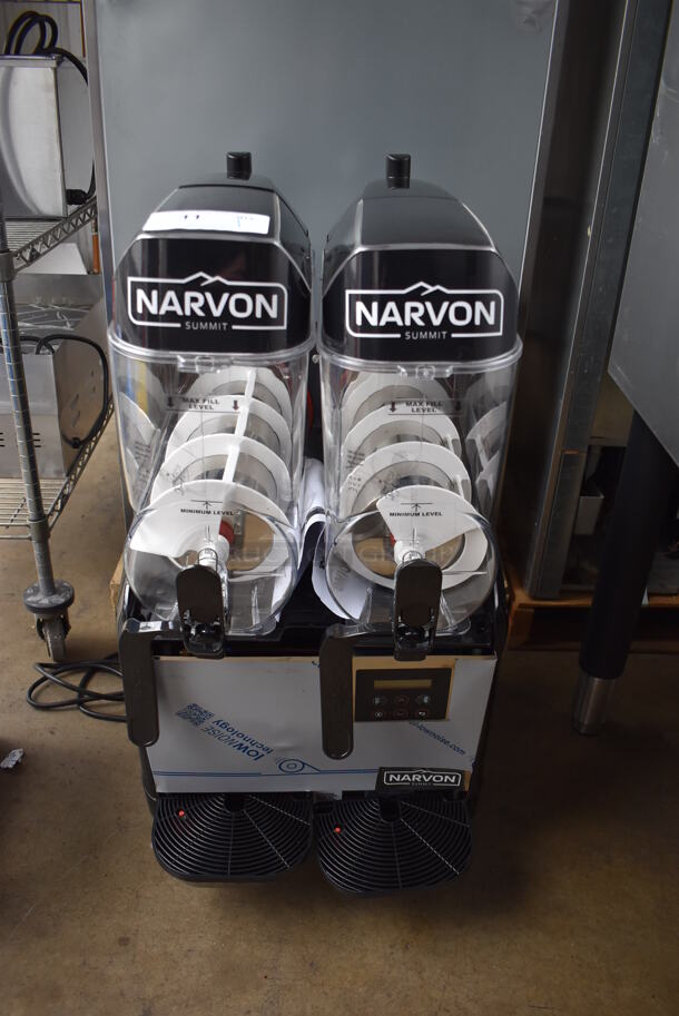 BRAND NEW SCRATCH AND DENT! Narvon Summit NSSM2 Stainless Steel Commercial Countertop Double 3.2 Gallon Granita / Slushy / Frozen Beverage Dispenser. 115 Volts, 1 Phase. Tested and Working!
