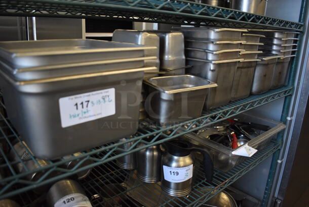 ALL ONE MONEY! Tier Lot of Various Stainless Steel Drop In Bins; 3 1/2x6, 13 1/6x4, 8 1/6x6 and 6 1/3x6