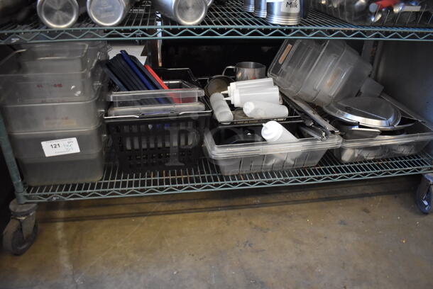 ALL ONE MONEY! Tier Lot of Various Items Including Poly Bins, Poly Condiment Bottles and Metal Hinge Lids