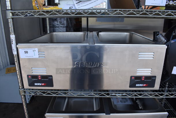 LIKE NEW! ServIt 423FW200D Stainless Steel Commercial Countertop 2 Well Food Warmer. Unit Has Only Been Used a Few Times! 120 Volts, 1 Phase. 30.5x23x0.5. Tested and Working!