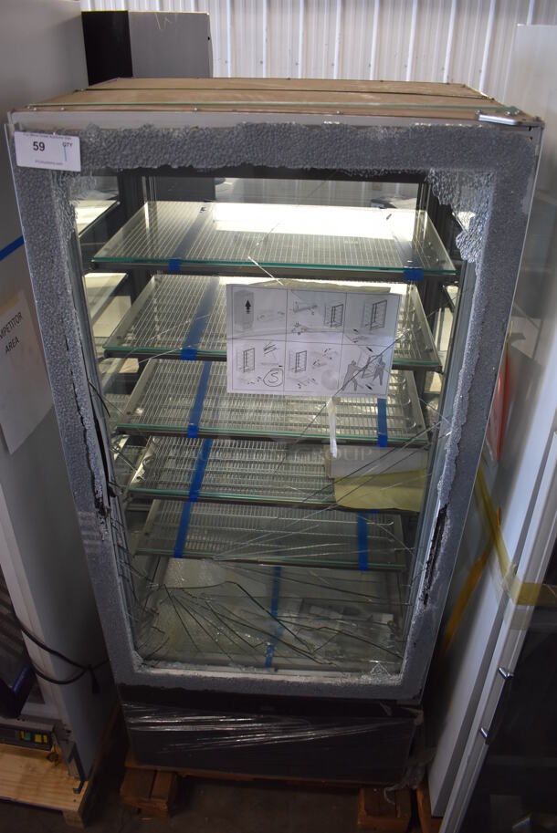 SAGI KG8QL-OP142 Metal Commercial Single Door Reach In Cooler Merchandiser. See Pictures For Damage. Cannot Test Due To Plug Style 