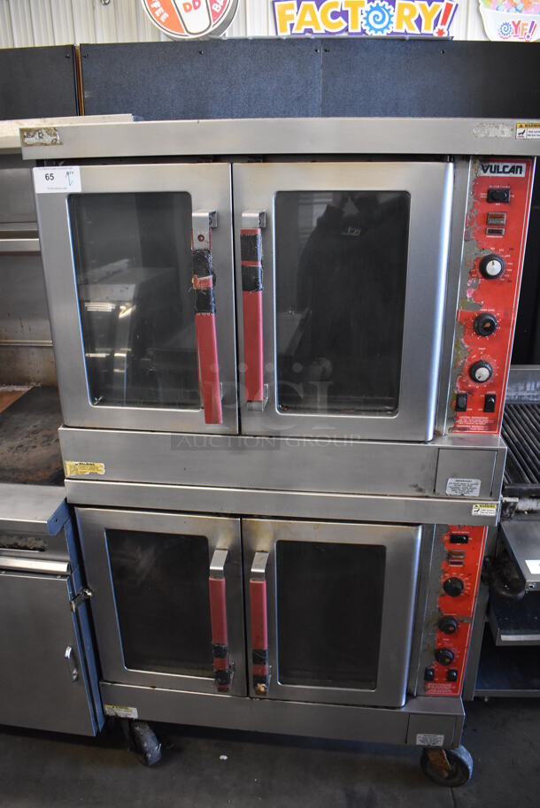 2 Vulcan SG4D-2 Stainless Steel Commercial Natural Gas Powered Full Size Convection Oven w/ View Through Doors and Thermostatic Controls on Commercial Casters. 2 Times Your Bid!