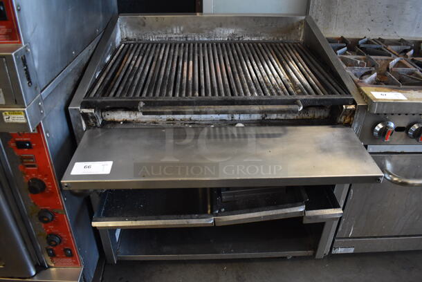 MagiKitch'n Stainless Steel Commercial Natural Gas Powered Charbroiler Grill w/ Under Shelf on Commercial Casters.