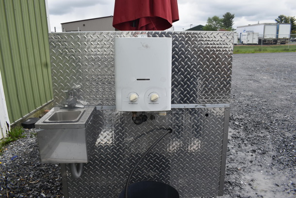 Metal Commercial Hot Dog Cart w/ Trailer Attachment and Patio Umbrella - Image 2 of 11