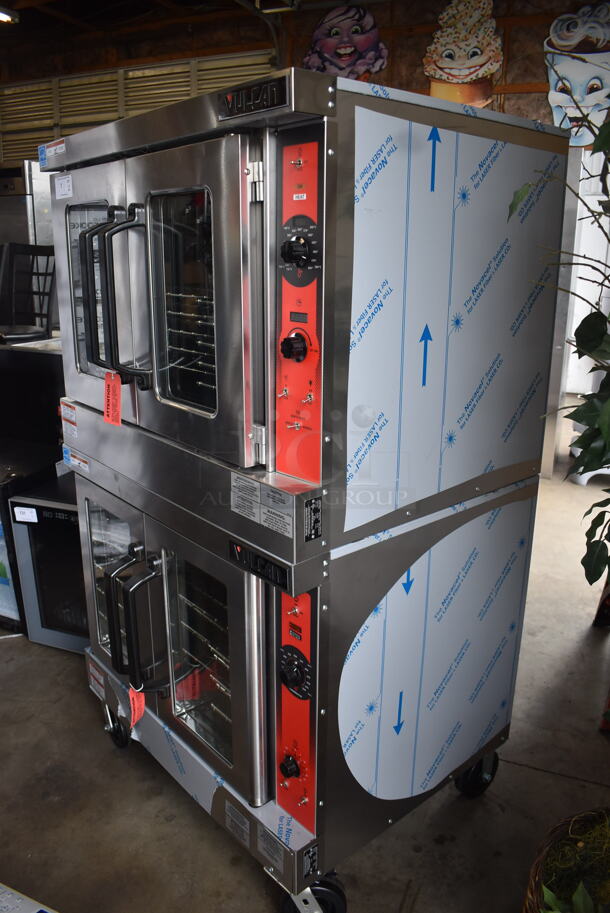 BRAND NEW! 2 Vulcan Electric Powered VC5ED/VC4ED Two Door Double Stack Convection Oven With Metal Racks on Commercial Casters. Tested and Working! 208 Volts and 240 Volts 1 or 3 Phase. 2 Times Your Bid! - Image 3 of 11