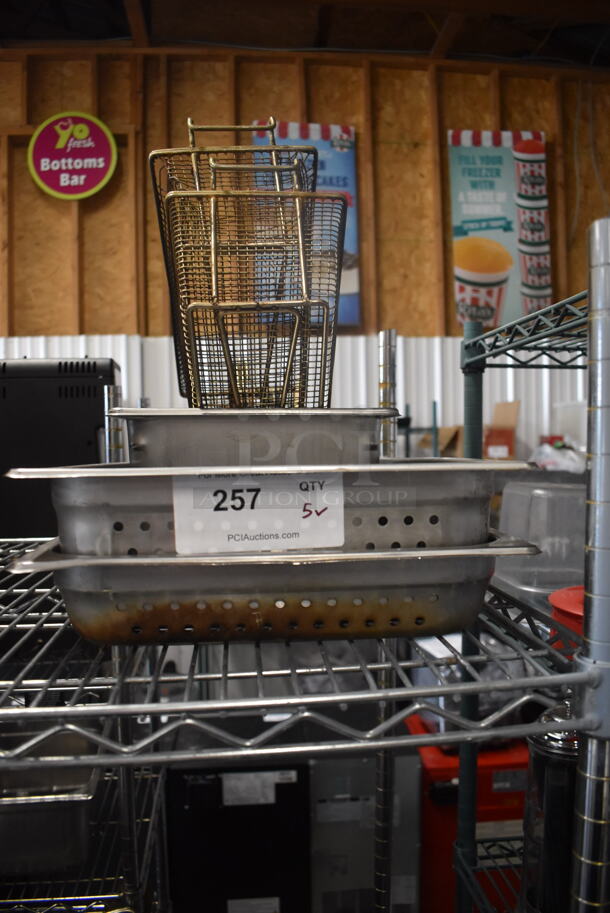 5 Items Including Perforated Pans, Frying Baskets And Steel Pot. 5 Times Your Bid! 