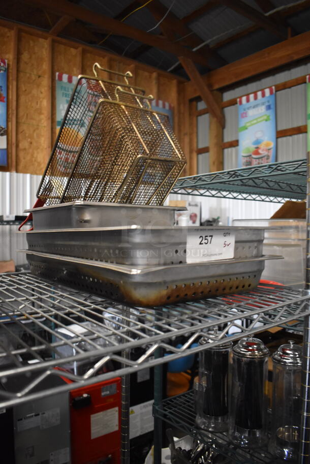 5 Items Including Perforated Pans, Frying Baskets And Steel Pot. 5 Times Your Bid!  - Image 2 of 3