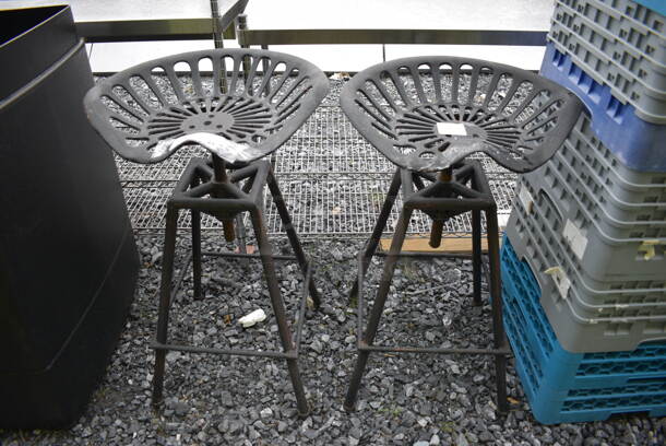 2 Black Metal Swivel Stools. 2 Times Your Bid! - Image 1 of 3