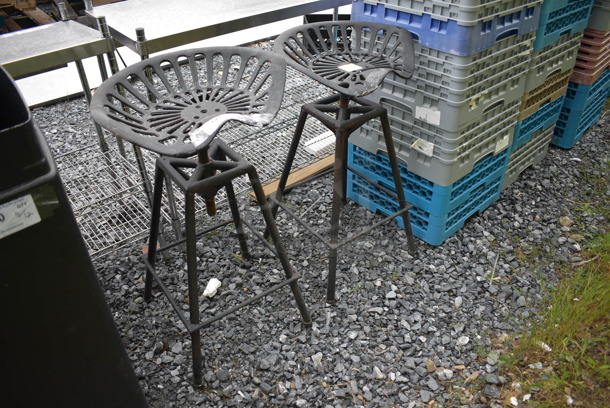 2 Black Metal Swivel Stools. 2 Times Your Bid! - Image 2 of 3