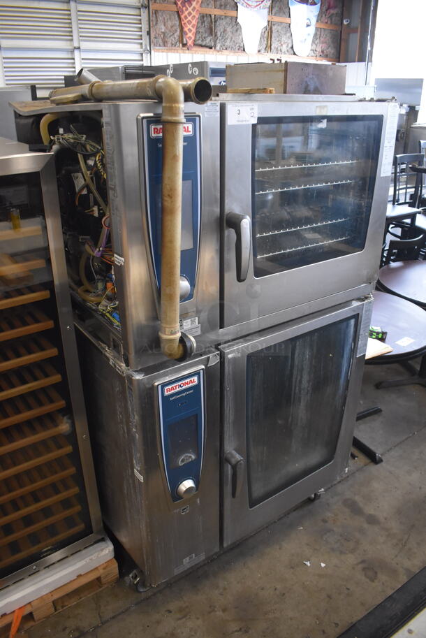 2019 Rational SCC WE 62 / WE 102 Self Cooking Center Commercial Stainless Steel Double Stack Convection Oven With Metal Racks And Additional Pieces on Commercial Casters. Side Door Missing On One Oven. 480 Volts 3 Phase. 2 Times Your Bid! - Image 2 of 12