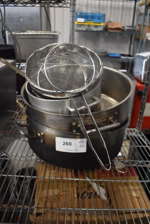 6 Steel Pots Of Various Sizes And Collinder. 6 Times Your Bid! 