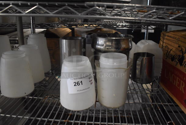 ALL ONE MONEY! Lot of White Plates, Plastic Containers, Measuring Cups, Glass Sugar Packet Holder AND MORE!  - Image 2 of 7