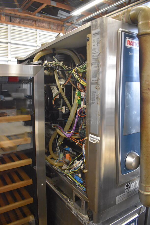 2019 Rational SCC WE 62 / WE 102 Self Cooking Center Commercial Stainless Steel Double Stack Convection Oven With Metal Racks And Additional Pieces on Commercial Casters. Side Door Missing On One Oven. 480 Volts 3 Phase. 2 Times Your Bid! - Image 10 of 12