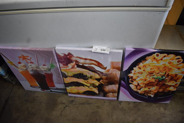 8 Canvas Food Prints, Including Shakes, Burgers, Sandwiches, Ice Cream, Vegetables AND MORE. 8 Times Your Bid! 