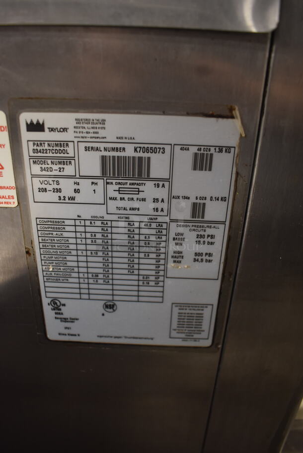 Taylor 342D-27 Coolatta Commercial Stainless Steel  Electric Frozen Drink Machine On Commercial Casters. .  208-230V, 1 Phase.  - Image 7 of 9