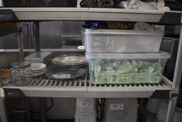 ALL ONE MONEY! Lot of Sweetener Packets, Glass Jar With Lid, White Plates, Plastic Prism Picks, Plates, Orange Bowl, Pasta AND MORE!  - Image 1 of 4