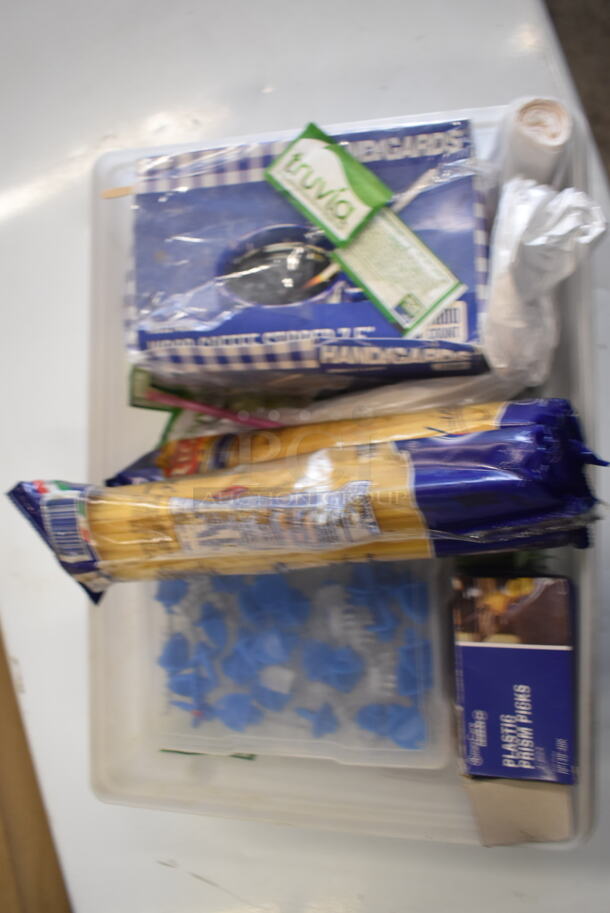 ALL ONE MONEY! Lot of Sweetener Packets, Glass Jar With Lid, White Plates, Plastic Prism Picks, Plates, Orange Bowl, Pasta AND MORE!  - Image 3 of 4