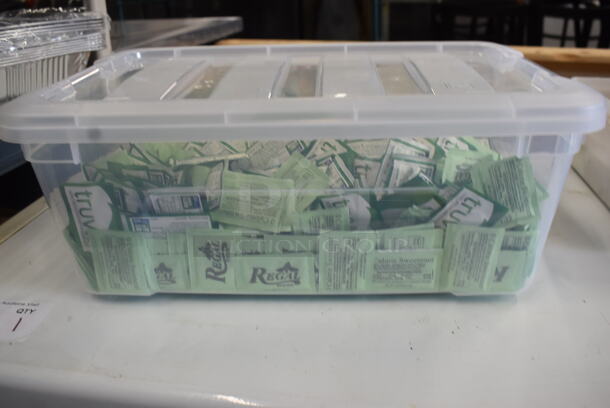 ALL ONE MONEY! Lot of Sweetener Packets, Glass Jar With Lid, White Plates, Plastic Prism Picks, Plates, Orange Bowl, Pasta AND MORE!  - Image 4 of 4