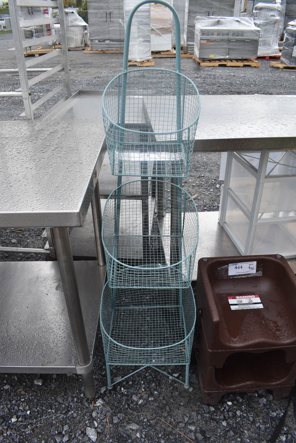 Green Metal 3 Tier Decorative Stand with 3 Baskets - Image 1 of 3