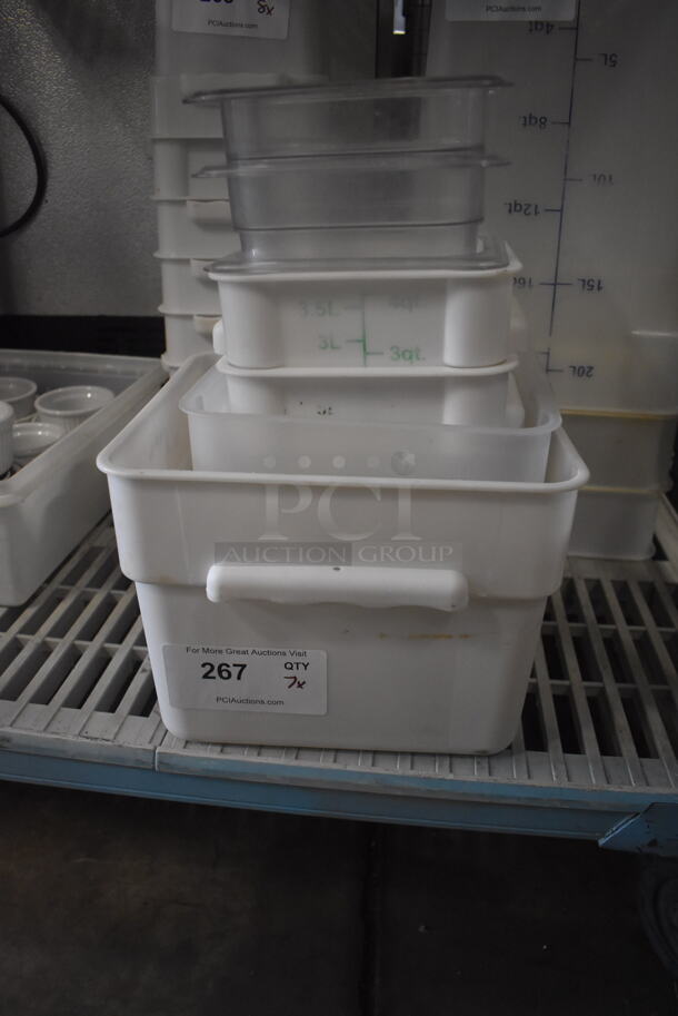 7 Storage Containers, Including White And Clear. 7 Times Your Bid! 