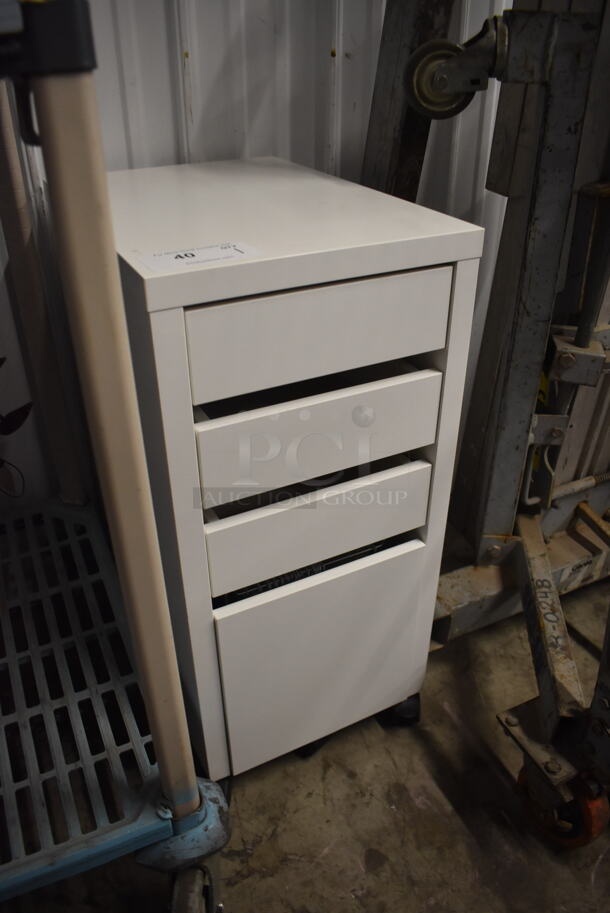 White Cabinet With 4 Pull Out Drawers On Commercial Casters.  - Image 2 of 8
