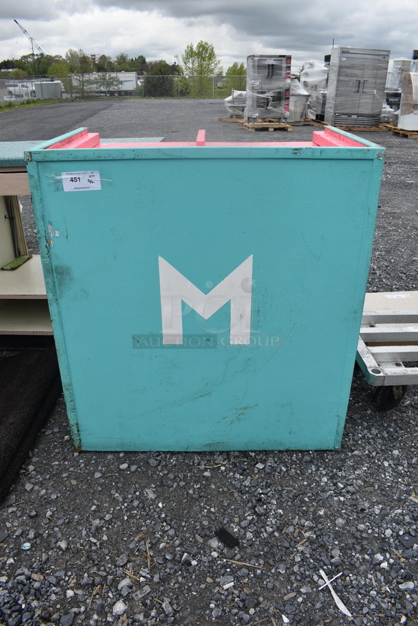 Pink and Blue Wooden Trash Receptable with Tray Shelf - Image 1 of 4