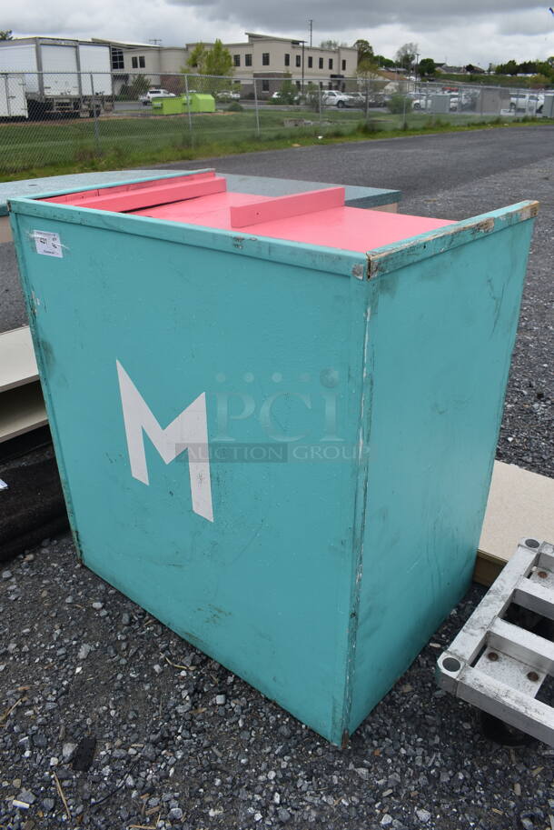Pink and Blue Wooden Trash Receptable with Tray Shelf - Image 3 of 4
