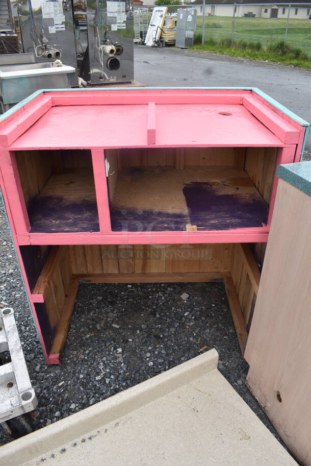 Pink and Blue Wooden Trash Receptable with Tray Shelf - Image 4 of 4