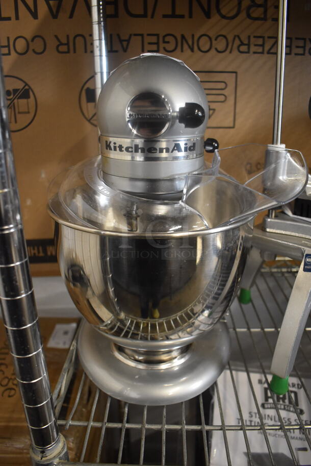 LIKE NEW! USED A FEW TIMES! Kitchen Aid KSM150PSWC Electric 10 Speed Stand Mixer In Metallic Chrome Silver With Stainless Bowl Paddle and Bowl Guard. 120V Tested and Working! - Image 1 of 6