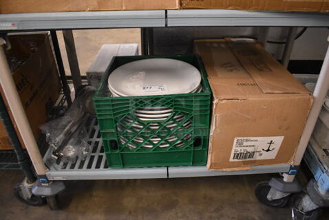 ALL ONE MONEY! Lot of White Plates, Drinking Glasses, AND Steel Ladles.  