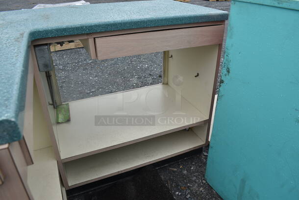 Wooden U-Shaped Counter w/2 Display Windows, Shelf, and 2 Drawers - Image 4 of 6