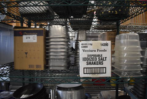 ALL ONE MONEY! Lot of Glass Martini Glasses, Salt Shakers, Steel And Plastic Drop In Bins. 