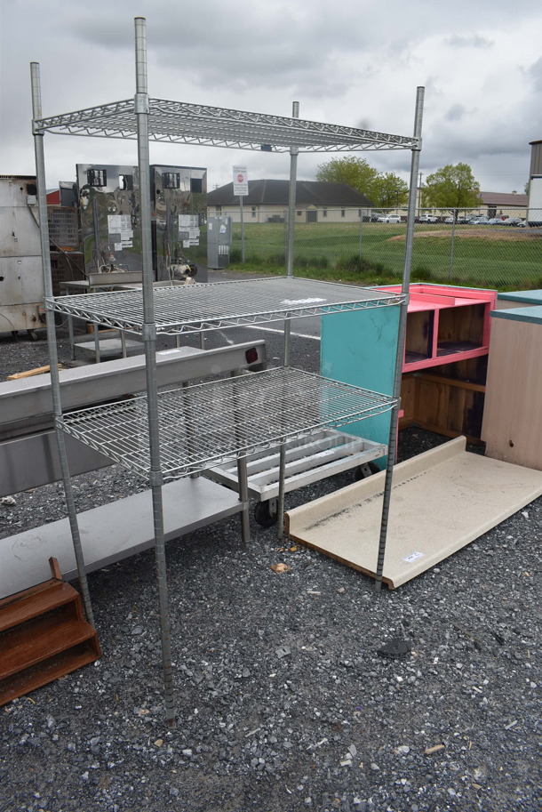 Metro Chrome Finish 3 Tier Wire Shelves. BUYER MUST DISMANTLE. PCI CANNOT DISMANTLE FOR SHIPPING. PLEASE CONSIDER FREIGHT CHARGES - Image 2 of 4