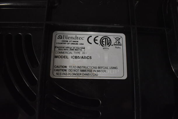 Blendtec ICB5/ABC5 Electric Countertop All Purpose Blender Includes Blending Cup and Lid.115 Volt 1 Phase. Tested and Working! - Image 5 of 6