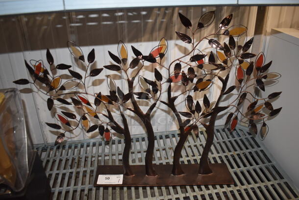 Decor Piece With 4 Trees With Bronze, Red And Yellow Leaves on Base.
