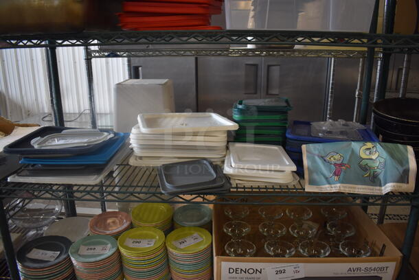 ALL ONE MONEY! Lot of Square Plastic Lids In Variety of Colors And Superhero Bird Poster.  - Image 1 of 3