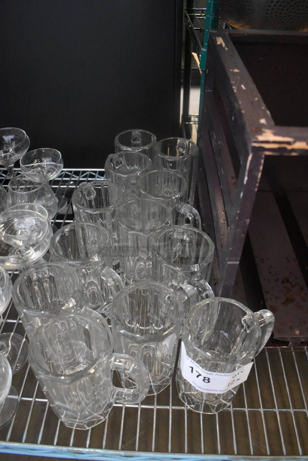 12 Glass Beer Mugs With Handles. 12 Times Your Bid! 