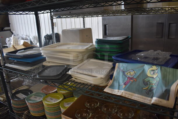 ALL ONE MONEY! Lot of Square Plastic Lids In Variety of Colors And Superhero Bird Poster.  - Image 3 of 3