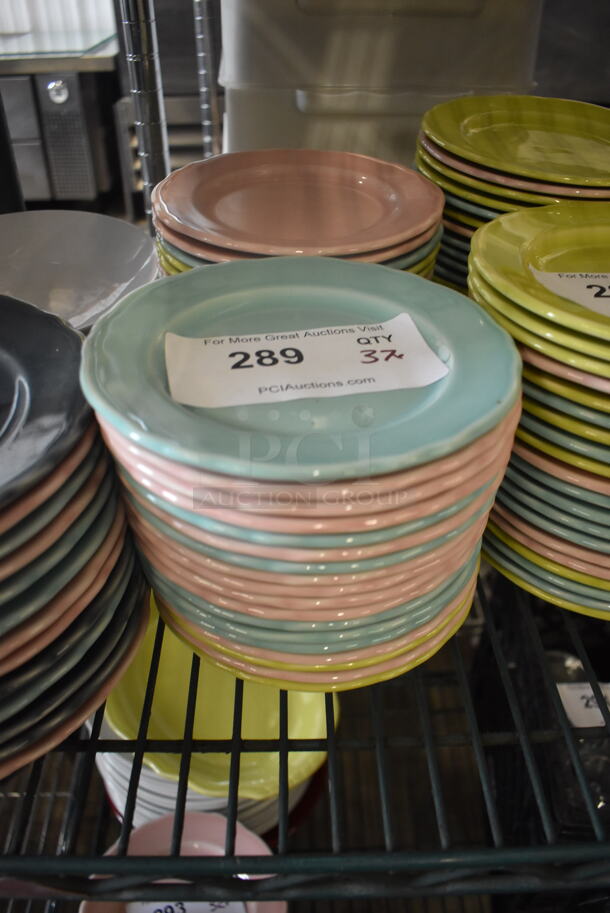 37 Homer Laughlin Pastel Plates in Green, Pink, Blue and Yellow. 37 Times Your Bid!  - Image 1 of 3