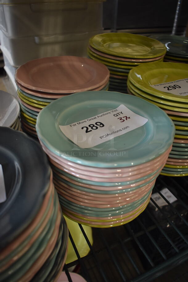 37 Homer Laughlin Pastel Plates in Green, Pink, Blue and Yellow. 37 Times Your Bid!  - Image 2 of 3