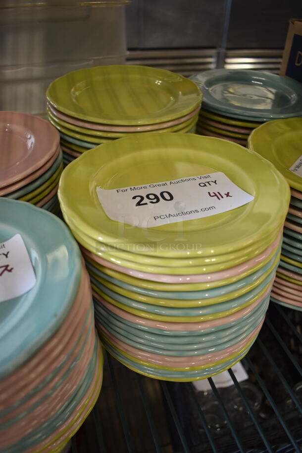41 Homer Laughlin Pastel Plates In Yellow, Green, Pink and Blue. 41 Times Your Bid!  - Image 2 of 3