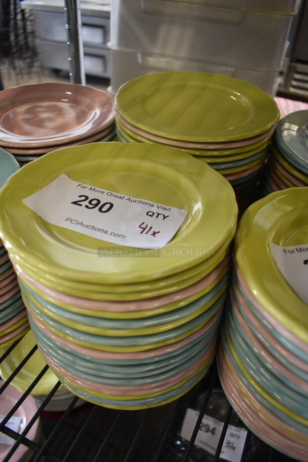 41 Homer Laughlin Pastel Plates In Yellow, Green, Pink and Blue. 41 Times Your Bid!  - Image 3 of 3