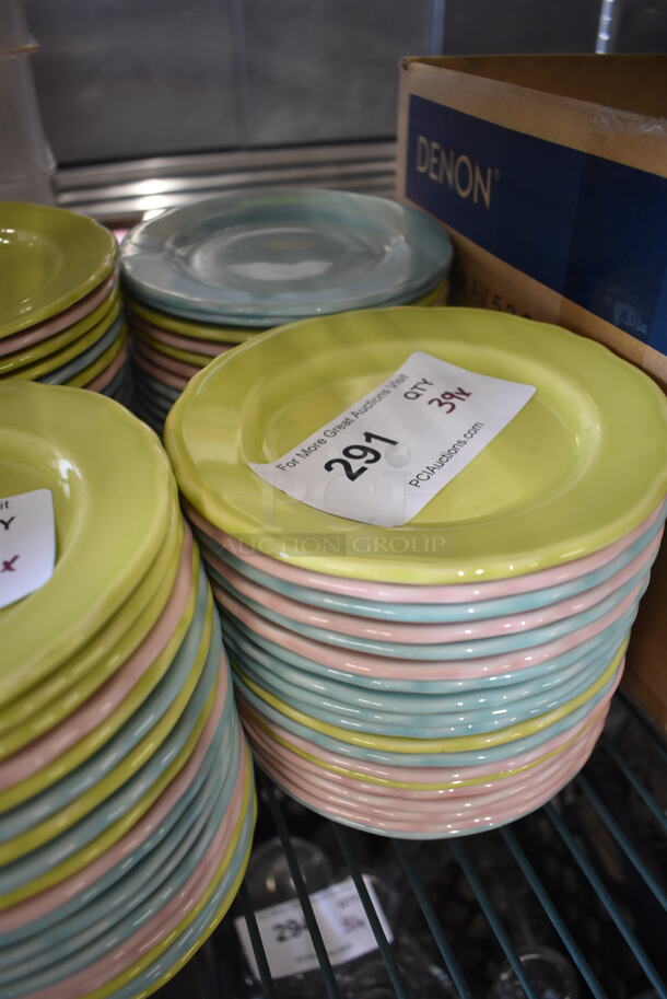39 Homer Laughlin Pastel Plates In Yellow, Pink and Blue. 39 Times Your Bid!  - Image 2 of 3