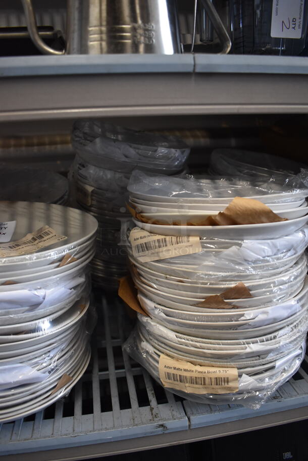 ALL ONE MONEY! Lot of 56 Aster Matte White Pasta Bowls. - Image 2 of 3